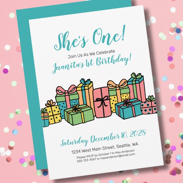 Invitation Un an Coloré 1er anniversaire fête (Cute Classic Bright Colorful 1st Birthday Party Invitation)