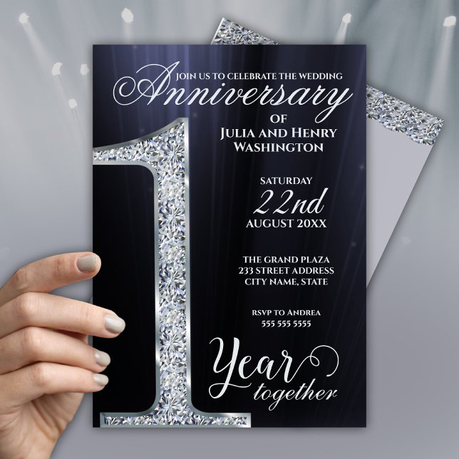Invitation Un an ensemble diamant gris argent Anniversaire (Créateur téléchargé)