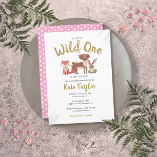 Invitation Un animal sauvage de forêt Baby shower rose