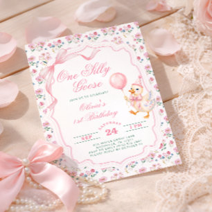 Invitation Un anniversaire de 1 an de fille à l'arc rose One