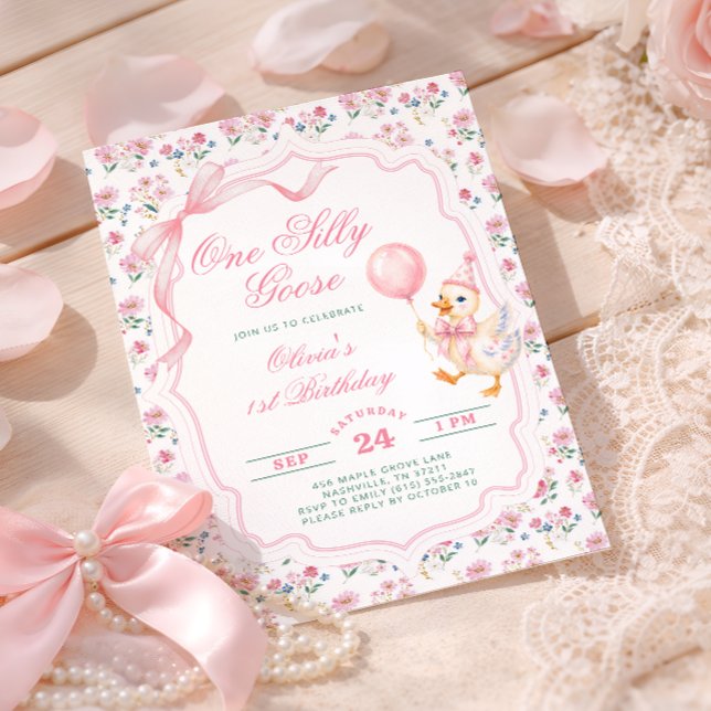 Invitation Un anniversaire de 1 an de fille à l'arc rose One  (Créateur téléchargé)