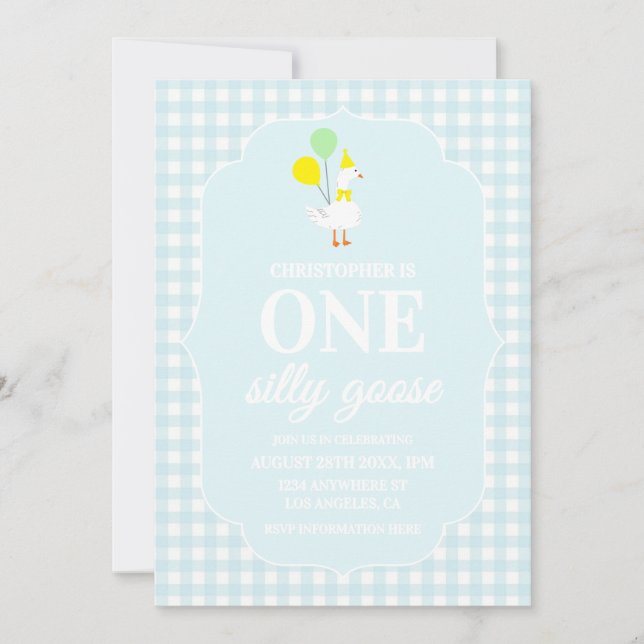 Invitation Un anniversaire de 1 an de l'oie Gingham (Devant)