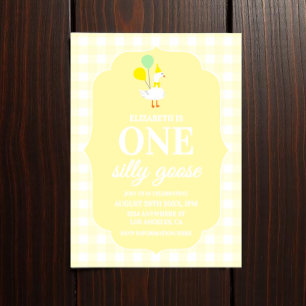 Invitation Un anniversaire de 1 an de l'oie Gingham folle