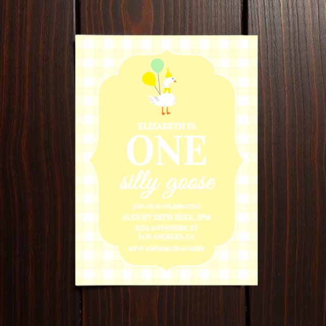 Invitation Un anniversaire de 1 an de l'oie Gingham folle (Créateur téléchargé)