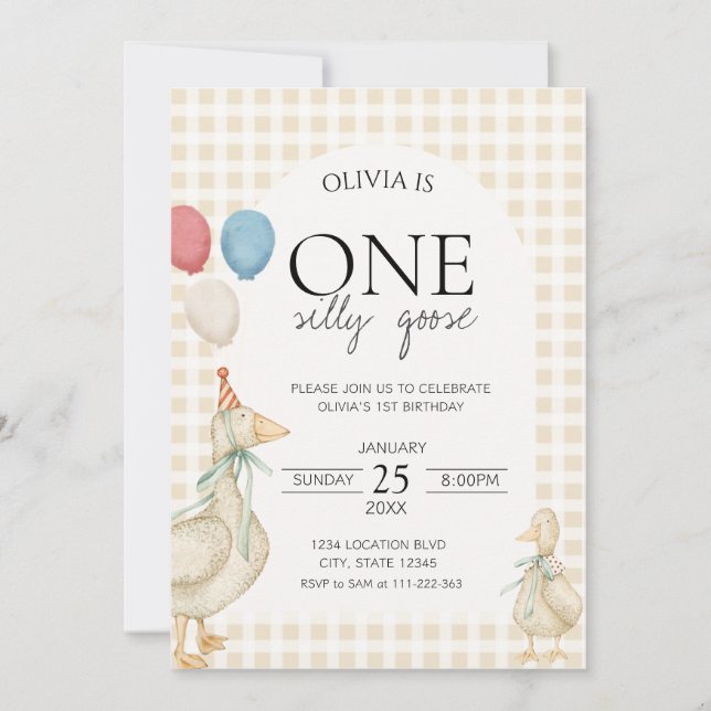 Invitation Un anniversaire de drôle d'oie (Devant)