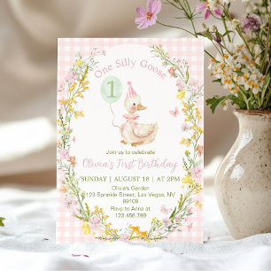 Invitation Un anniversaire de fille rose floral One Silly Goo
