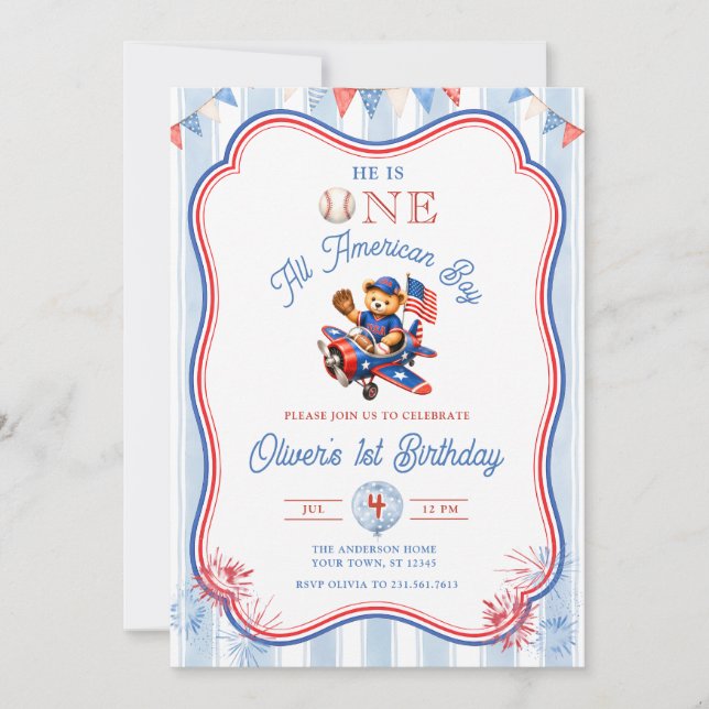 Invitation Un Anniversaire de Garçon Tout Américain (Devant)