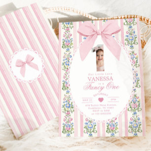 Invitation Un anniversaire Fancy One Rose Bow Photo Love 1st