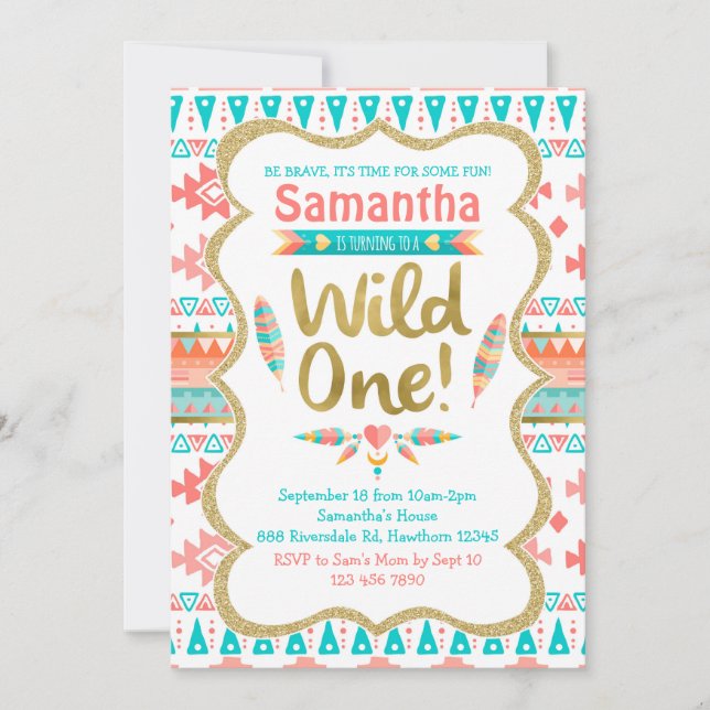 Invitation Un anniversaire sauvage, fille 1er anniversaire, t (Devant)