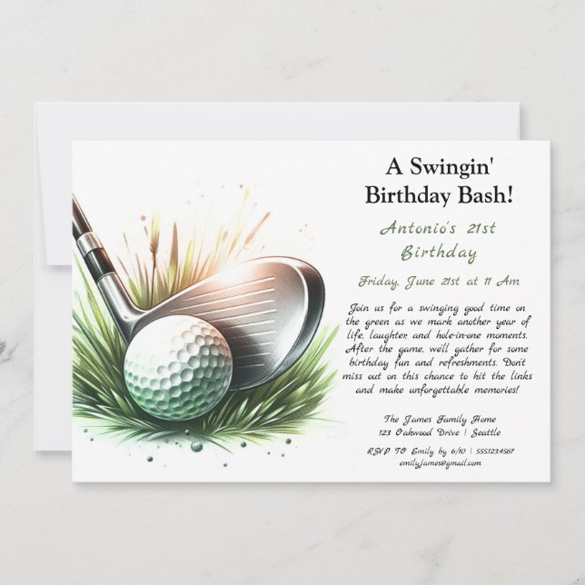 Invitation Un Anniversaire Swingin Bassh Tee Up for Fun! (Devant)
