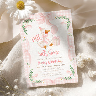 Invitation Un arc-en-ciel d'oie rose Fleur 1er anniversaire