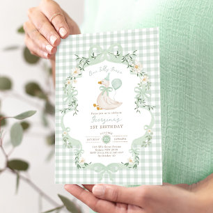 Invitation Un arc-en-ciel d'oie sage vert pour le 1er anniver