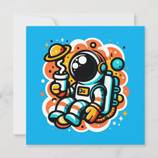 Invitation Un astronaute boit du café - Caféine spatiale (Devant)