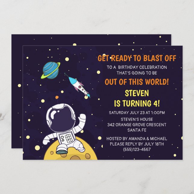 Invitation Un astronaute sur la Lune Anniversaire (Devant / Derrière)