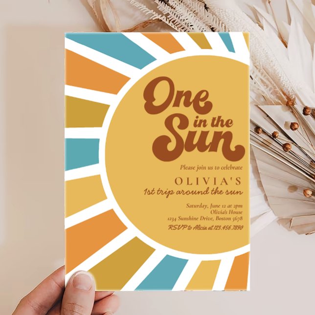Invitation Un Au Soleil | Retro Boho Sunshine 1er anniversair (Créateur téléchargé)
