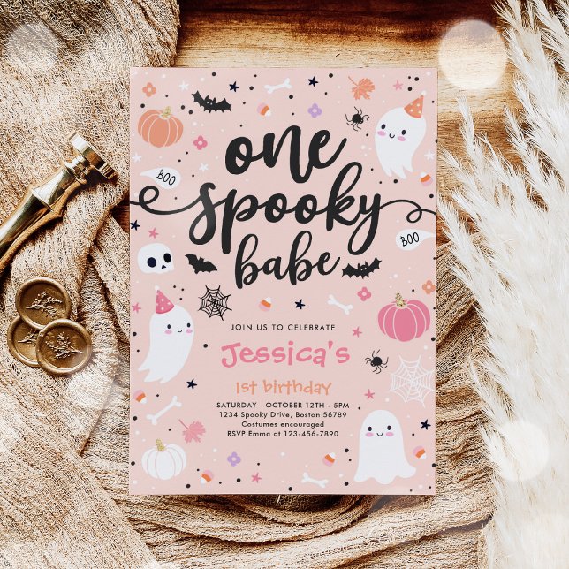 Invitation Un Babe mignonne Éffrayant Halloween Ghost 1er ann (Créateur téléchargé)