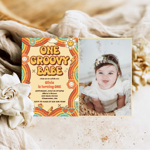 Invitation Un Babe Retro Super Arc-en-ciel 1er anniversaire P