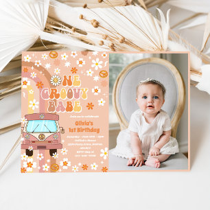 Invitation Un Babe Retro Super Arc-en-ciel 1er anniversaire P