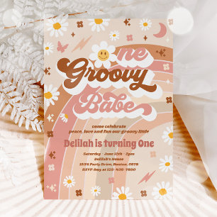 Invitation Un Babe Super Peace Love Party Rainbow Birthday