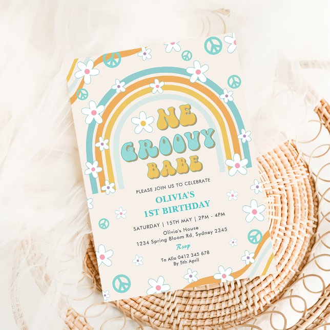 Invitation Un Babe Super Rainbow 1er fête d'anniversaire (Créateur téléchargé)