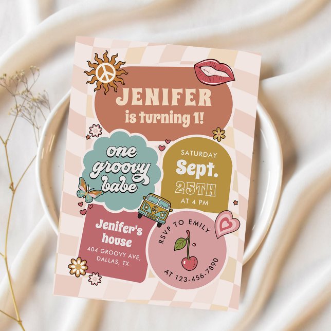 Invitation Un Babe Super Retro Daisy 1er Anniversaire (Créateur téléchargé)