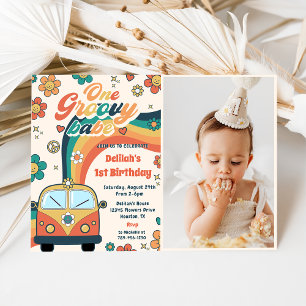 Invitation Un Babe Super Retro Floral 1er Anniversaire Photo