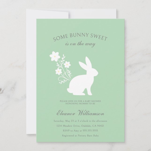 Invitation Un baby shower à fleurs doux lapin (Devant)