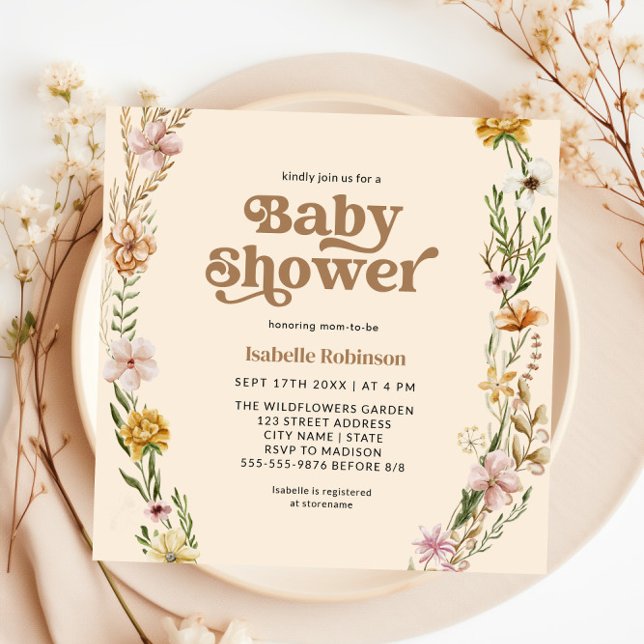 Invitation Un Baby shower À Thème Boho Un Peu Fleur sauvage (A Little Wildflower Boho Nature Theme Baby Shower Invitation)