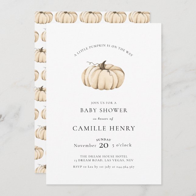Invitation Un Baby shower Automne Un Peu Citrouille (Devant / Derrière)