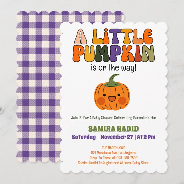 Invitation Un Baby shower Automne Un Peu Citrouille (Devant / Derrière)
