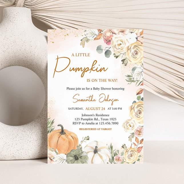 Invitation Un Baby shower Automne Un Peu Citrouille (Fall Floral Pumpkin Baby Shower Invitation)