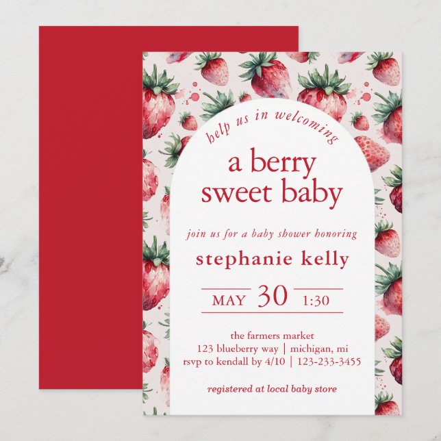 Invitation Un Baby shower Berry Sweet (Devant / Derrière)
