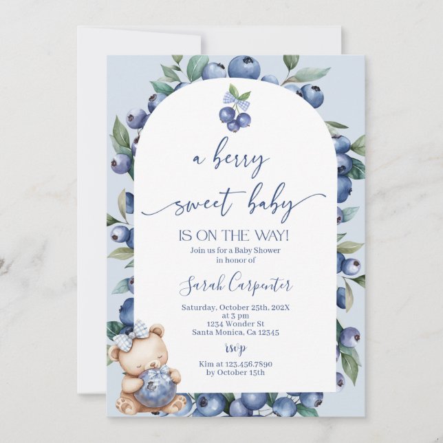 Invitation Un Baby shower Berry Sweet Baby Blueberry (Devant)