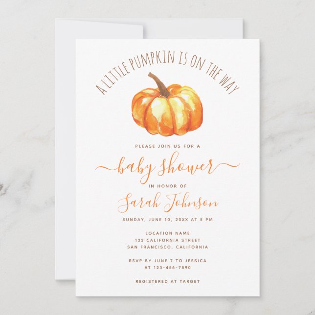 Invitation Un Baby shower D'Automne Un Peu Citrouille (Devant)