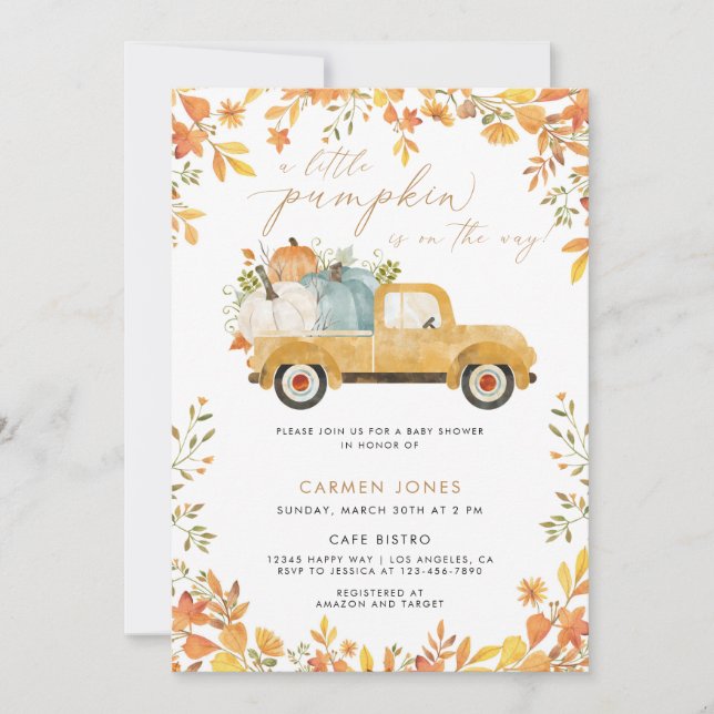 Invitation Un Baby shower D'Automne Un Peu Citrouille Neutre  (Devant)