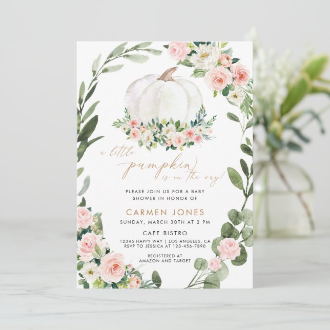 Invitation Un Baby shower D'Automne Un Peu Citrouille Neutre  (Debout devant)