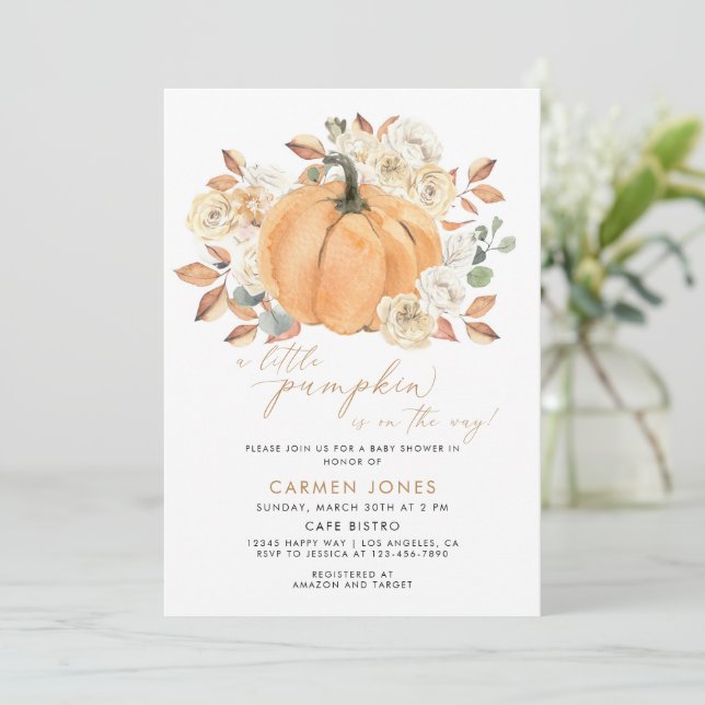 Invitation Un Baby shower D'Automne Un Peu Citrouille Neutre  (Debout devant)