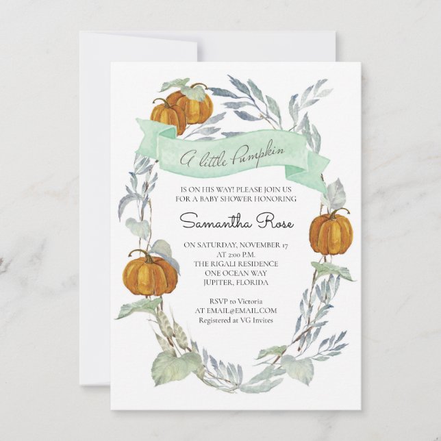 Invitation Un Baby shower D'Automne Un Peu Citrouille Neutre  (Devant)