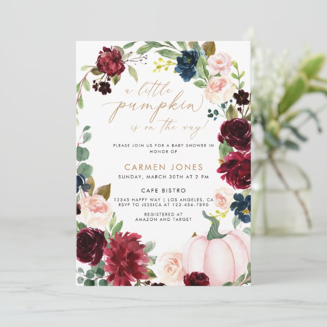 Invitation Un Baby shower D'Automne Un Peu Citrouille Neutre  (Debout devant)