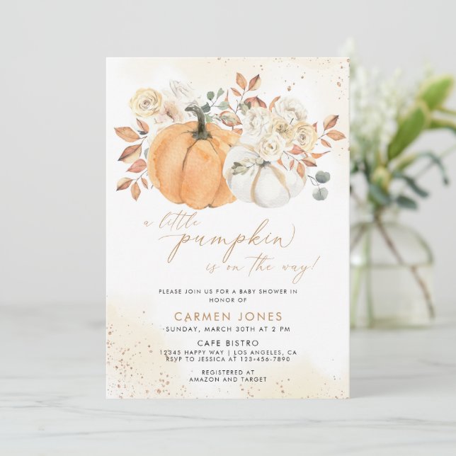 Invitation Un Baby shower D'Automne Un Peu Citrouille Neutre  (Debout devant)