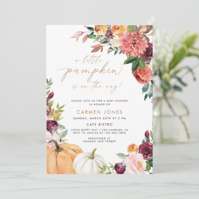 Invitation Un Baby shower D'Automne Un Peu Citrouille Neutre  (Debout devant)
