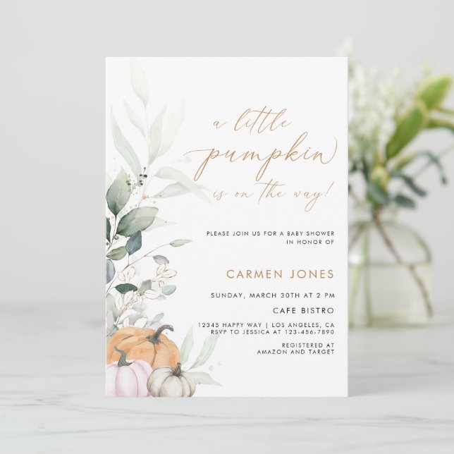 Invitation Un Baby shower D'Automne Un Peu Citrouille Neutre  (Debout devant)