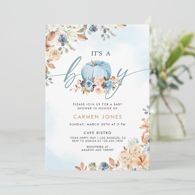 Invitation Un Baby shower D'Automne Un Peu Citrouille Neutre  (Debout devant)