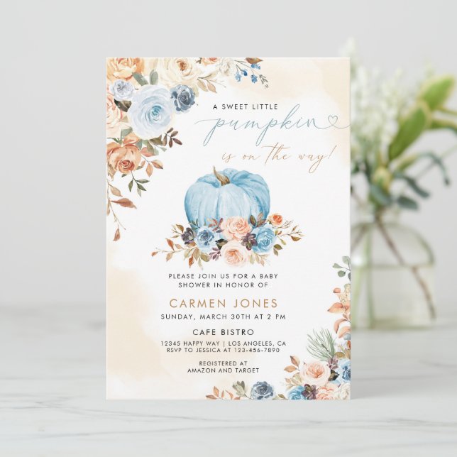 Invitation Un Baby shower D'Automne Un Peu Citrouille Neutre  (Debout devant)
