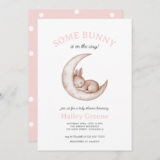 Invitation Un Baby shower De Fille Rose Pâques Du Printemps D (Devant / Derrière)