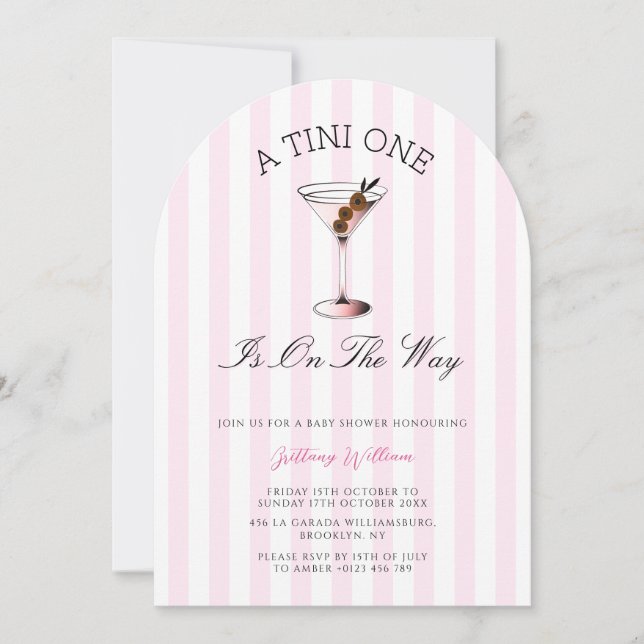Invitation Un Baby shower de fille rose Tini One Martini (Devant)