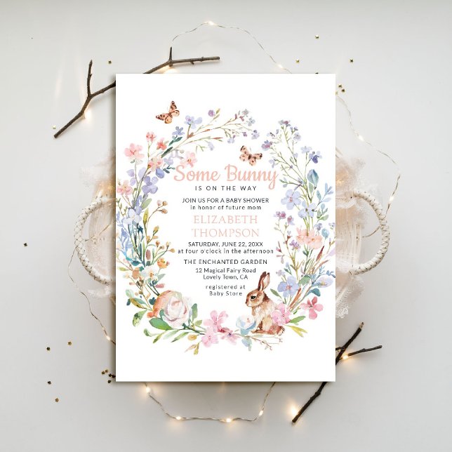 Invitation Un Baby shower de Jardin Fleur sauvage Enchanté Bu (spring baby shower invitation some bunny woodland rabbit enchanted garden easter spring summer)