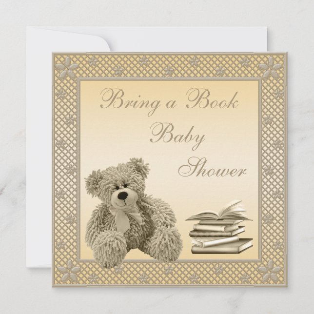 Invitation Un Baby shower de livre pour un beau Teddy Neutral (Devant)