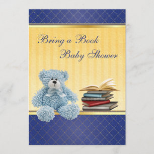 Invitation Un Baby shower de livres à l'élégante Teddy Bleue