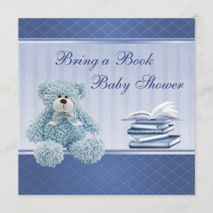 Invitation Un Baby shower de livres à l'élégante Teddy Bleue